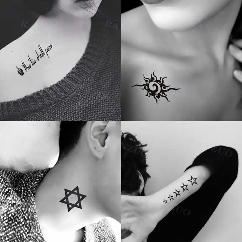 Temporary Tattoos Waterproof Temporary Tattoo Sticker Black English Letters Stars Feathers Waves Men and Women Art Tattoo Chest Neck Arm Tattoo Z0403