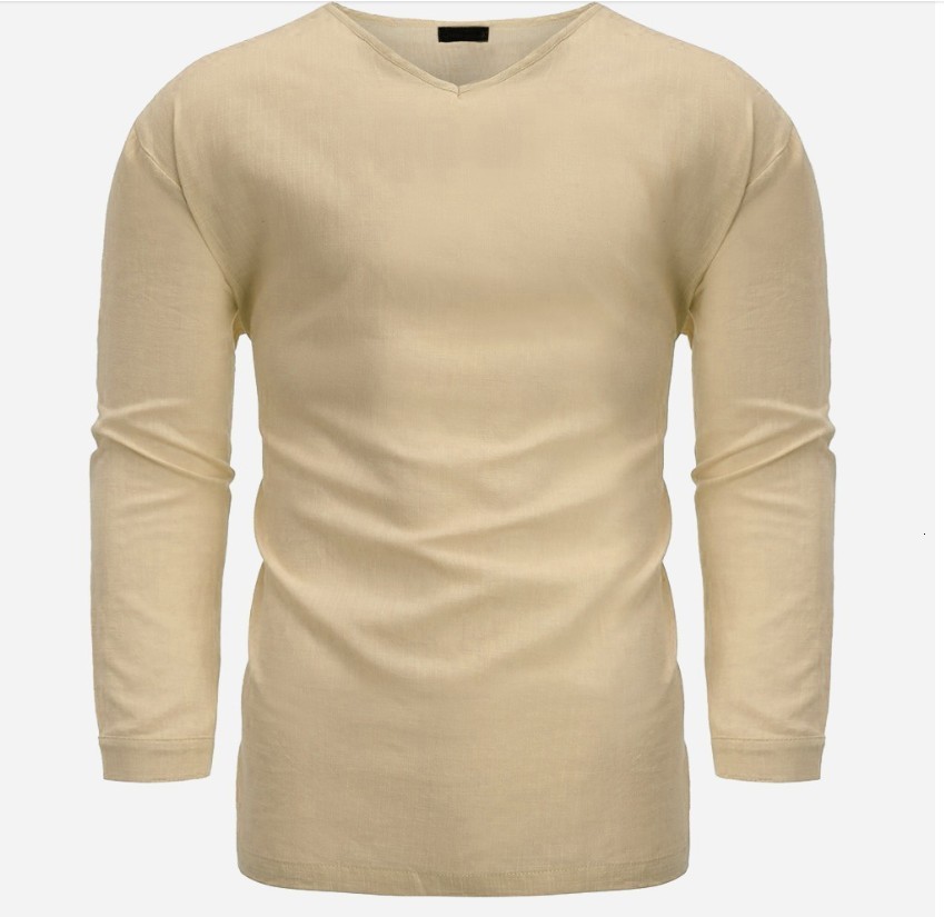 Men's T-Shirts Men's V-neck Cotton Linen T-shirt Men's Breathable Solid Color Long Sleeve Casual Sports Linen T-shirt Top M-4XL 230403