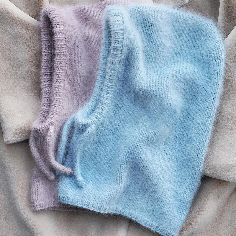 Beanie/Skull Caps Unisex Knit Scarf Hood Hat Winter Women Cashmere Beanie Bonnet Lady Wool Neck Face Protect Balaclava Skullies Men Hooded 231102