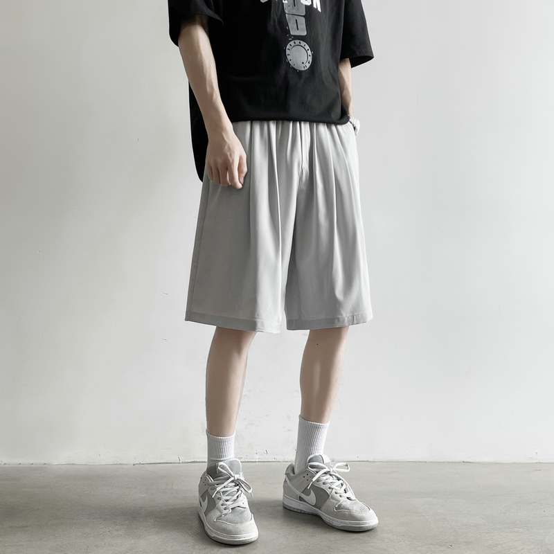 Men's Shorts Summer Men's Shorts Straight Knee Short Set Pants Solid Black and White Student Clothing Thin Casual Shorts 230403