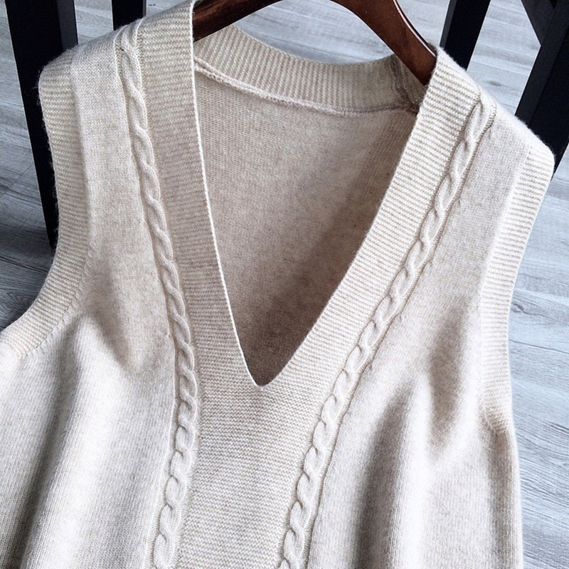 Women's Vests 100% Pure Wool Cashmere Tank Top Women's V-neck Thick Sleeve Non woven Autumn Large Tank Top Knitted Tank Top 230403