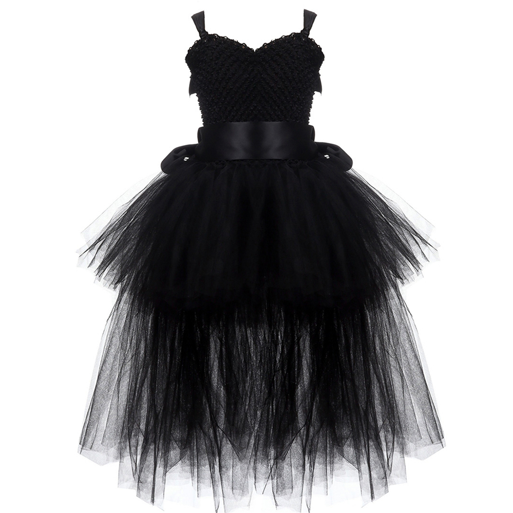 Cosplay Girls Black Devil Unicorn Tutu Dress V-Neck Train Fallen Dark Angel Fancy Party Dress Carnival Halloween Costume for Kids 1-14Y 230403