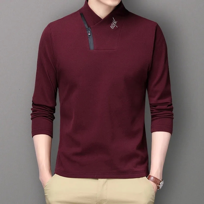 Men's T-Shirts Men's T-shirt Long Sleeve Top Solid Zipper Plain Collar Pull Up Men's Hombre Warm T-shirt Autumn Winter Clothing Tank To