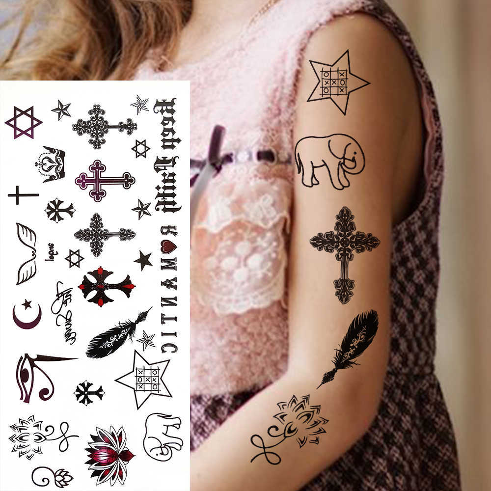 Temporary Tattoos Sexy Elf Temporary Tattoos For Women Men Realistic Indian Sun Star Moon Dragon Flower Tattoo Sticker Foot Arm Small Tatoos Paste Z04