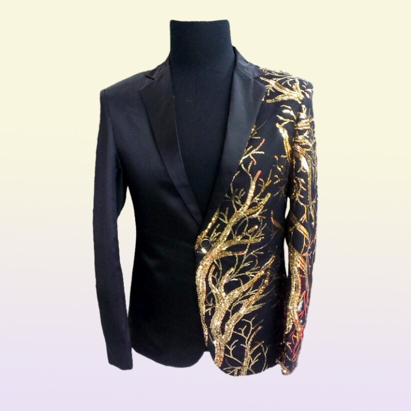 Men Court Jacket Singer Dancer Sequins Metal Chains Military Uniform male Stand Collar Stage Blazer Prom Party Shining Coat Bar Star Concert Nightcb C