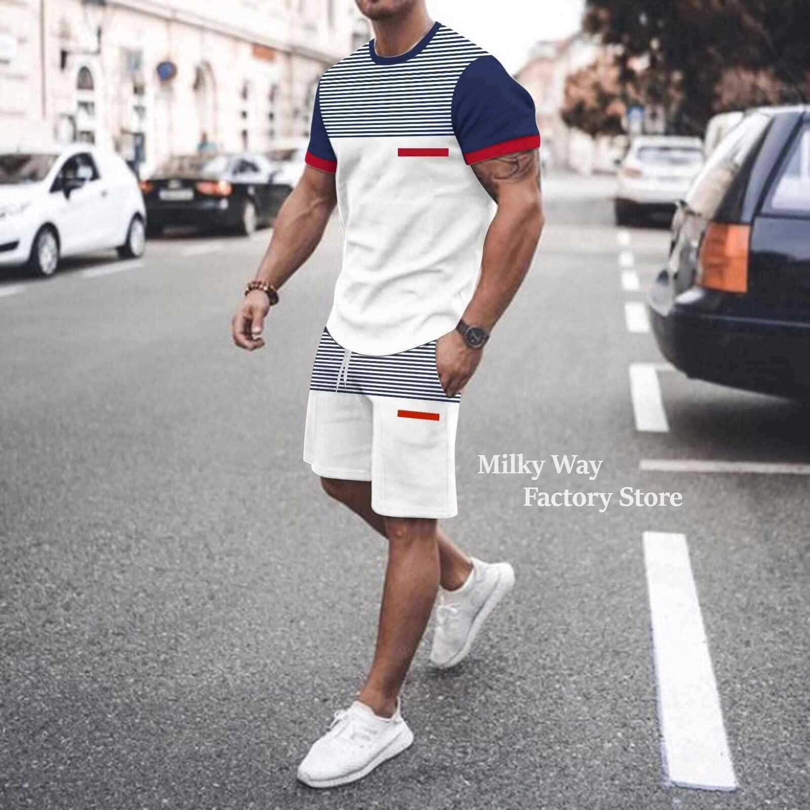 Tracksuits Summer Solid Color T-shirt Casual Set Men's Sportswear Fashion Street Clothing 230403