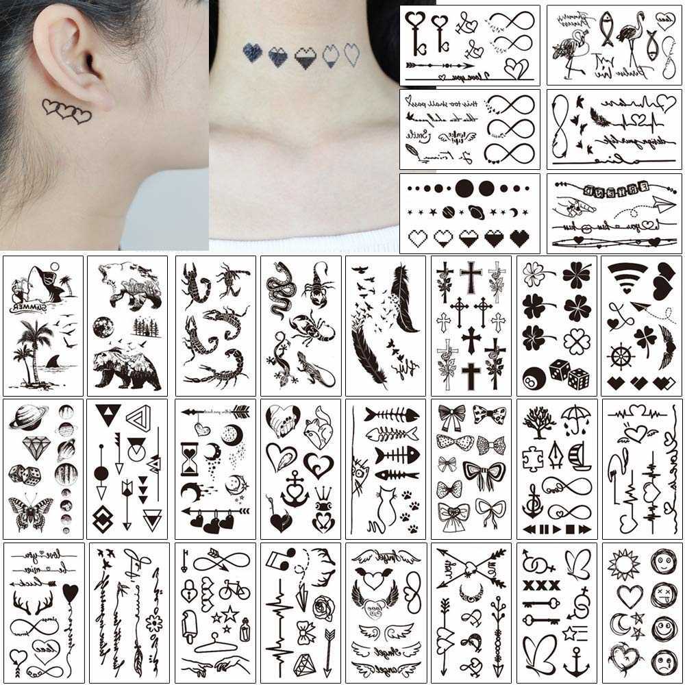 Temporary Tattoos 30 Sheets Waterproof Black Tiny Tattoo Feather Women Body Hand Art Drawing Temporary Tattoo Stickers Men Finger Words Tatto Face Z04