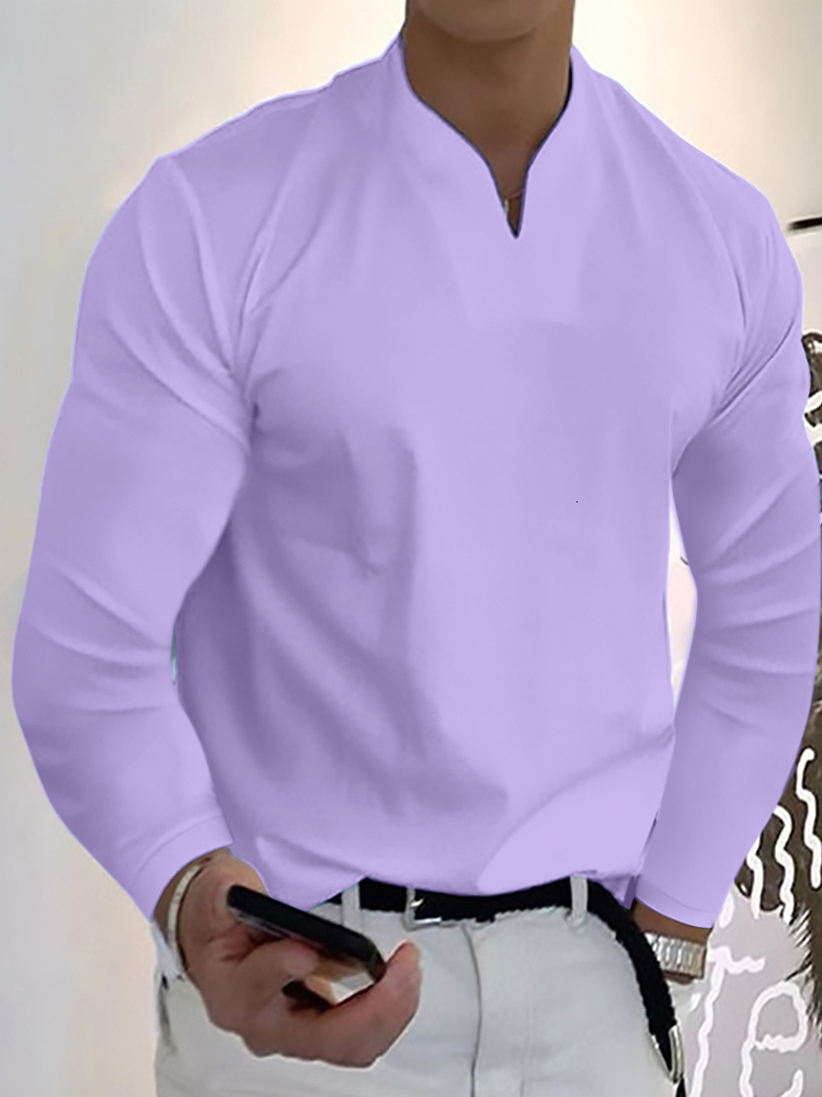 Men's T-Shirts Spring Autumn Long Sleeve Slim Fit T-shirt Men's Casual Day T-shirt Men's V-neck Solid Fashion Drawn T-shirt Top 230403