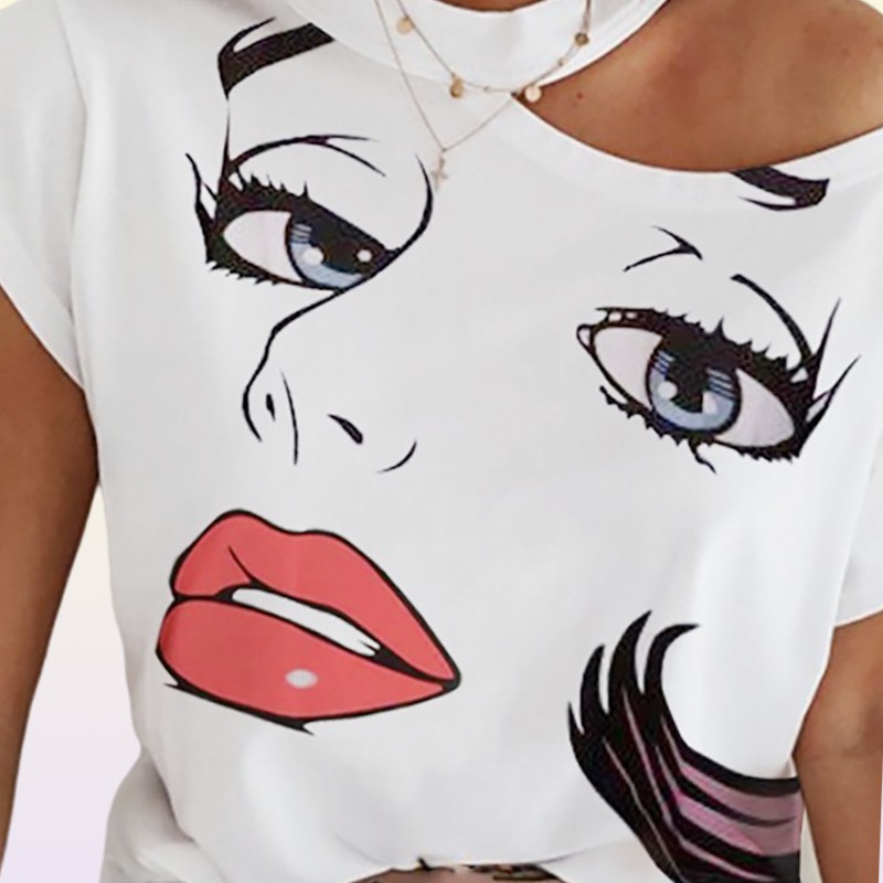 New Arrival Womens Tshirt Stand Collar Joint Print Lips Around The Neck Tops Tees Sleeveless Ladies Acetate Size S2XL