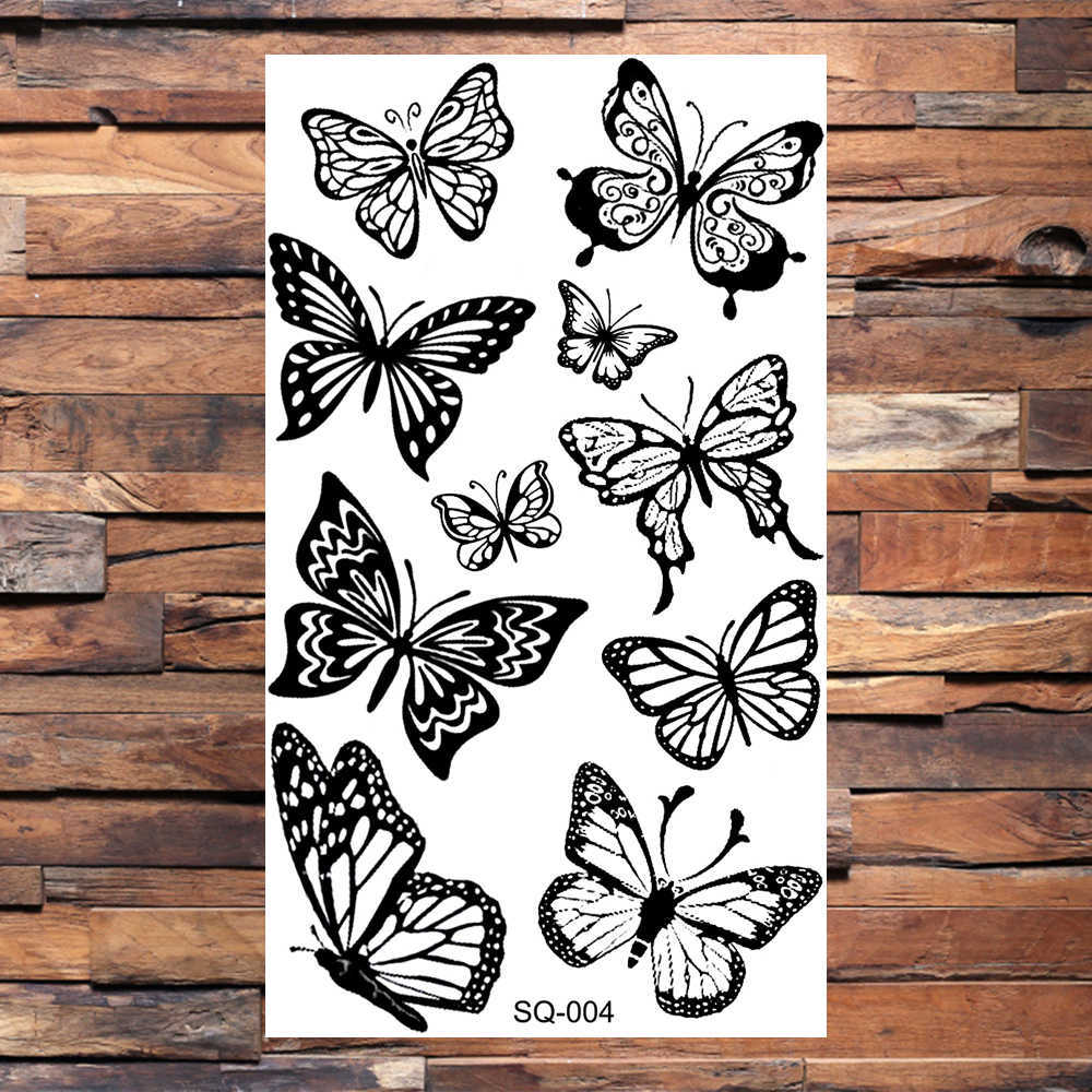 Temporary Tattoos Small Butterfly Temporary Tattoos For Women Girls Realistic Skull Feather Flower Water Transfer Tattoos Neck Arm Tatoos Hands Z0403