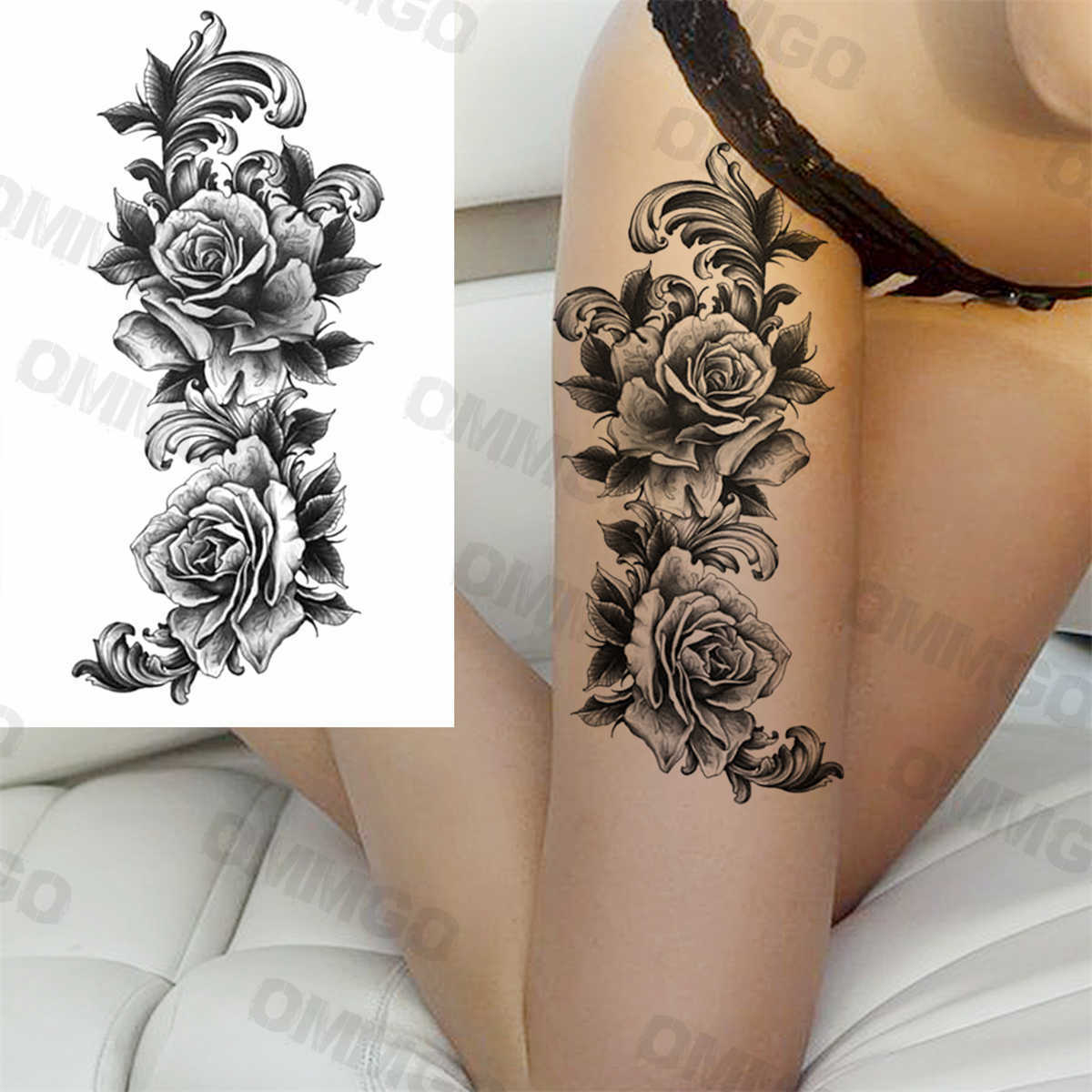 Temporary Tattoos Realistic Daisy Tiger Thighs Temporary Tattoos For Women Adult Girl Rose Flower Snake Fake Tattoo Body Art Painting Tatoos Decal Z04