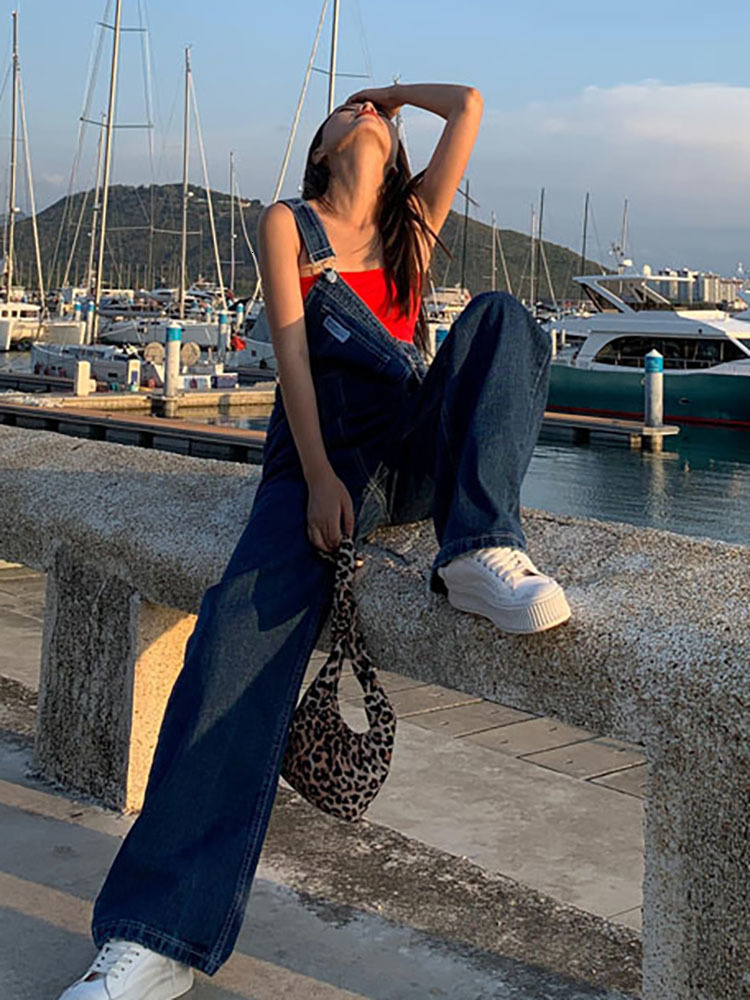 Women's Jeans Women's Jeans Y2K Korean Fashion Overalls Women Denim Autumn Loose Wide Leg Pant Vintage Female Blue Baggy Pants Aesthetic 230