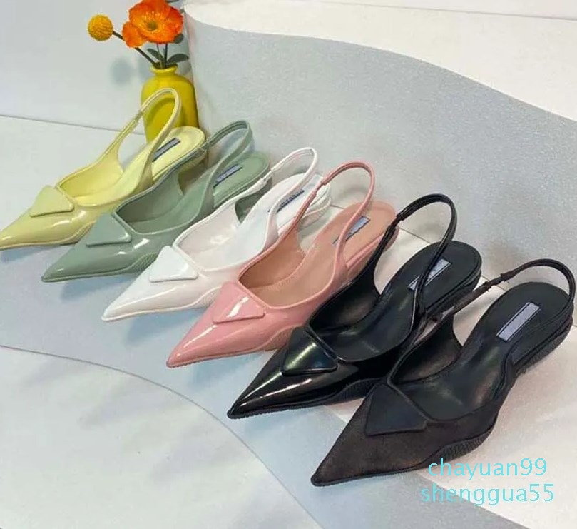 2023 Sandals Triangle Sexy Gauze Rhinestone Decorative Calico Ladies Dress Shoes Luxury Designer Leather Heel