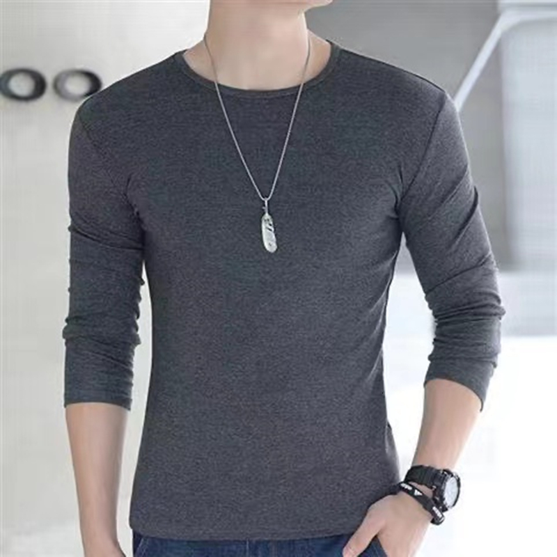 Men's T-Shirts Men's Long Sleeve T-shirt Elastic Slim Fit Simple Fashion Self Culture Wearable Solid Color Men's O-Neck Shirt 230403