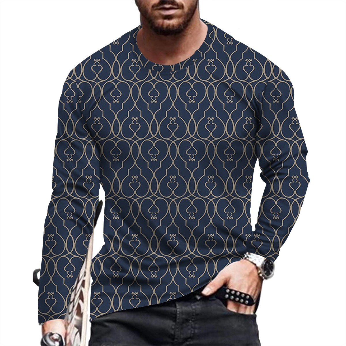 Men's T-Shirts Fahsion and Casual Men's Long Sleeve Printed T-Shirt 230403