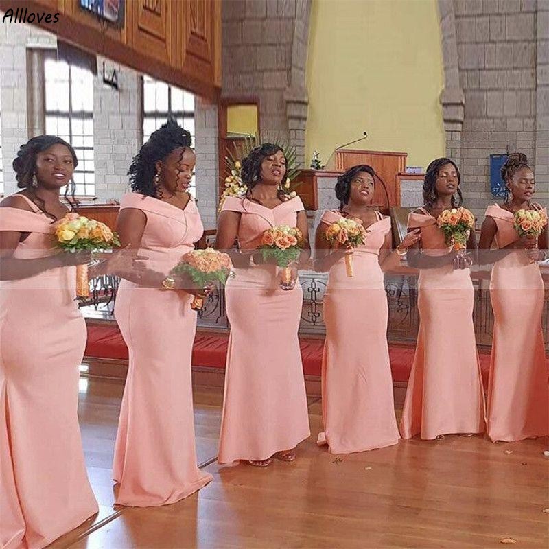 Nigeria South African Girls Pink Bridesmaid Dresses Sexy Off The Shoulder Plus Size Maid Of Honor Gowns Floor Length Satin Long Mermaid Wedding Guest 