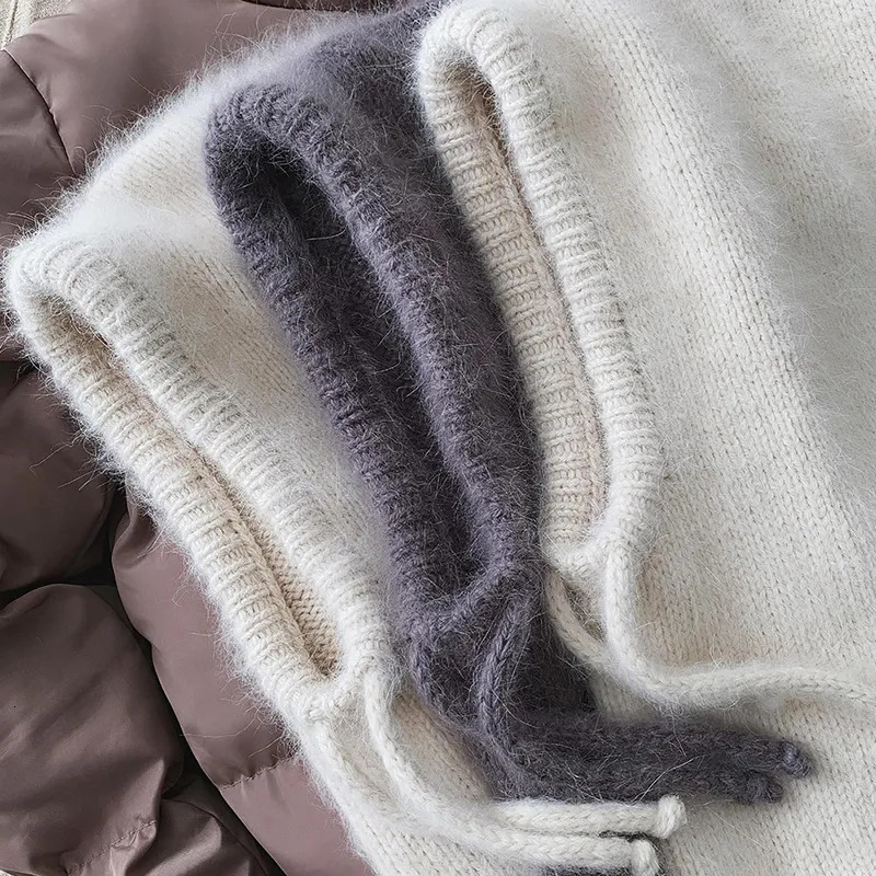 Beanie/Skull Caps Unisex Knit Scarf Hood Hat Winter Women Cashmere Beanie Bonnet Lady Wool Neck Face Protect Balaclava Skullies Men Hooded 231102