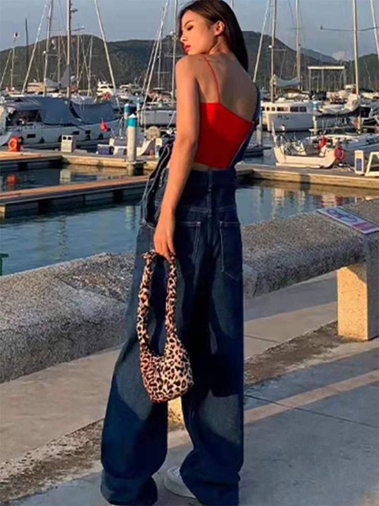 Women's Jeans Women's Jeans Y2K Korean Fashion Overalls Women Denim Autumn Loose Wide Leg Pant Vintage Female Blue Baggy Pants Aesthetic 230