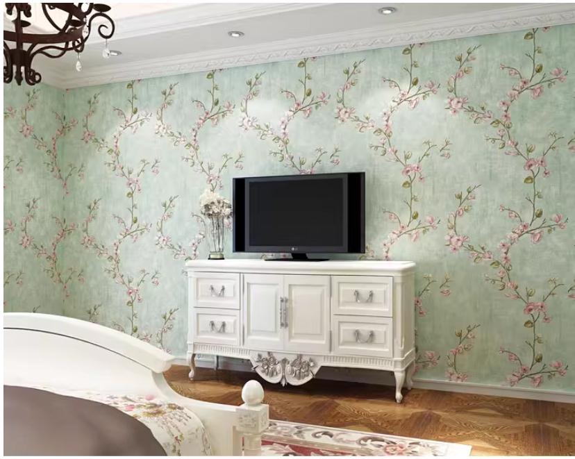 Light green wallpaper new flower wallpaper roll wallpapers factory sales non woven wallpapers