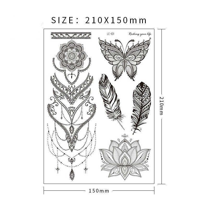 Temporary Tattoos Black Lace Pattern Rose Peony Flower Girls Temporary Tattoos for Waterproof Tattoo Stickers 3D Blossom Lady Shoulder DIY Z0403