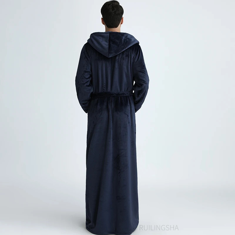 Men's Robes Men Winter Long Hooded Flannel Bathrobe Plus Size Thick Coral Fleece Bath Lovers Cozy Dressing Gown Sleepwear 231102Z