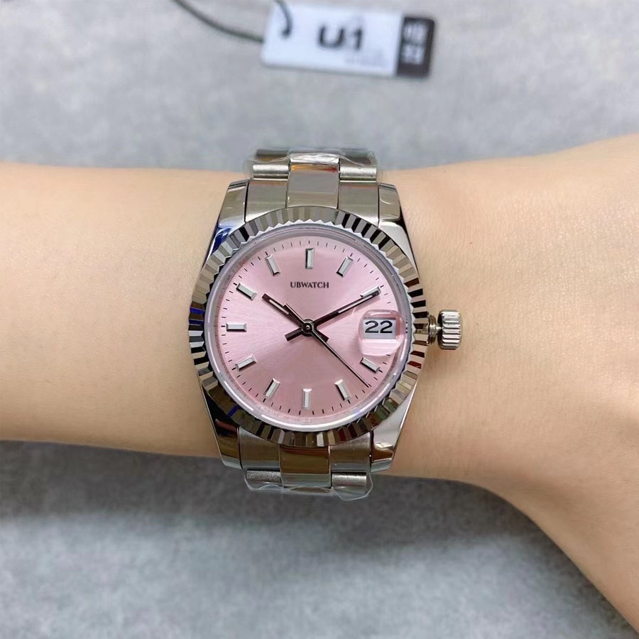 Fresh and Sweet Pink Dial Womens Watches 31MM Automatic Mechanical ST9 Ladies Wristwatches With Cyclops Date Window