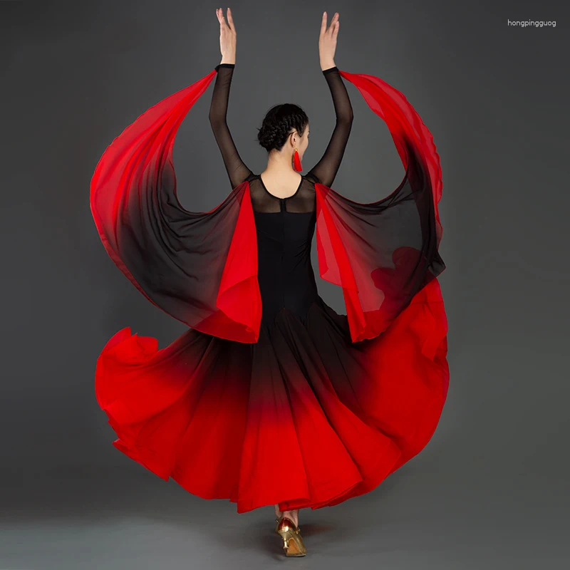 Red Ballroom Dress For Women - Sexy Modern Dance Costume, Acrylic Fabric, National Standard, Customizable, Stage Wear