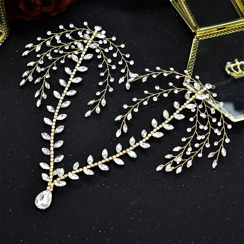 Bridal Hair Jewelry Sparkling Gold Wedding Accessories Rhinestone Crystals Headband Piece Party Middle East Crowns Engagement