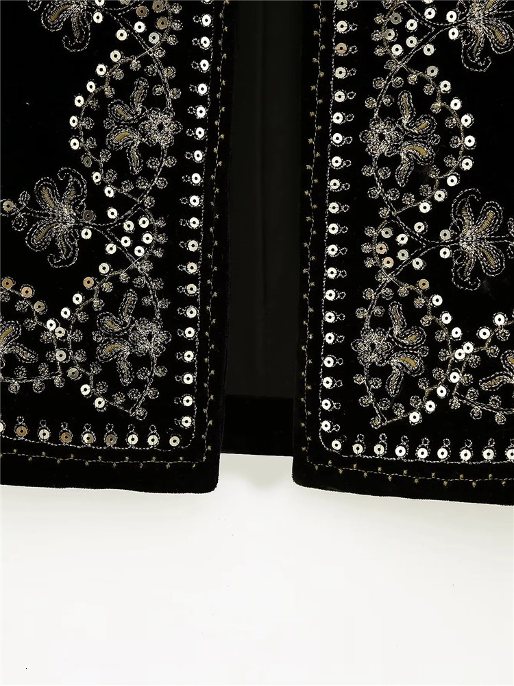 Women's Vests TRAF Women's Sleeveless Embroidered Velvet Tank Top Women's Tank Top Autumn Short Sleeve Jacket Open Front Sequin Women&#