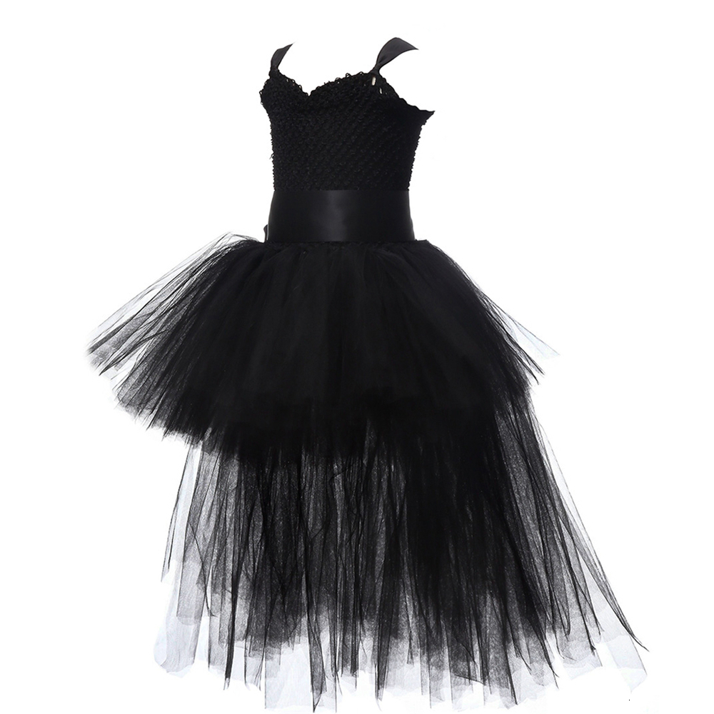 Cosplay Girls Black Devil Unicorn Tutu Dress V-Neck Train Fallen Dark Angel Fancy Party Dress Carnival Halloween Costume for Kids 1-14Y 230403