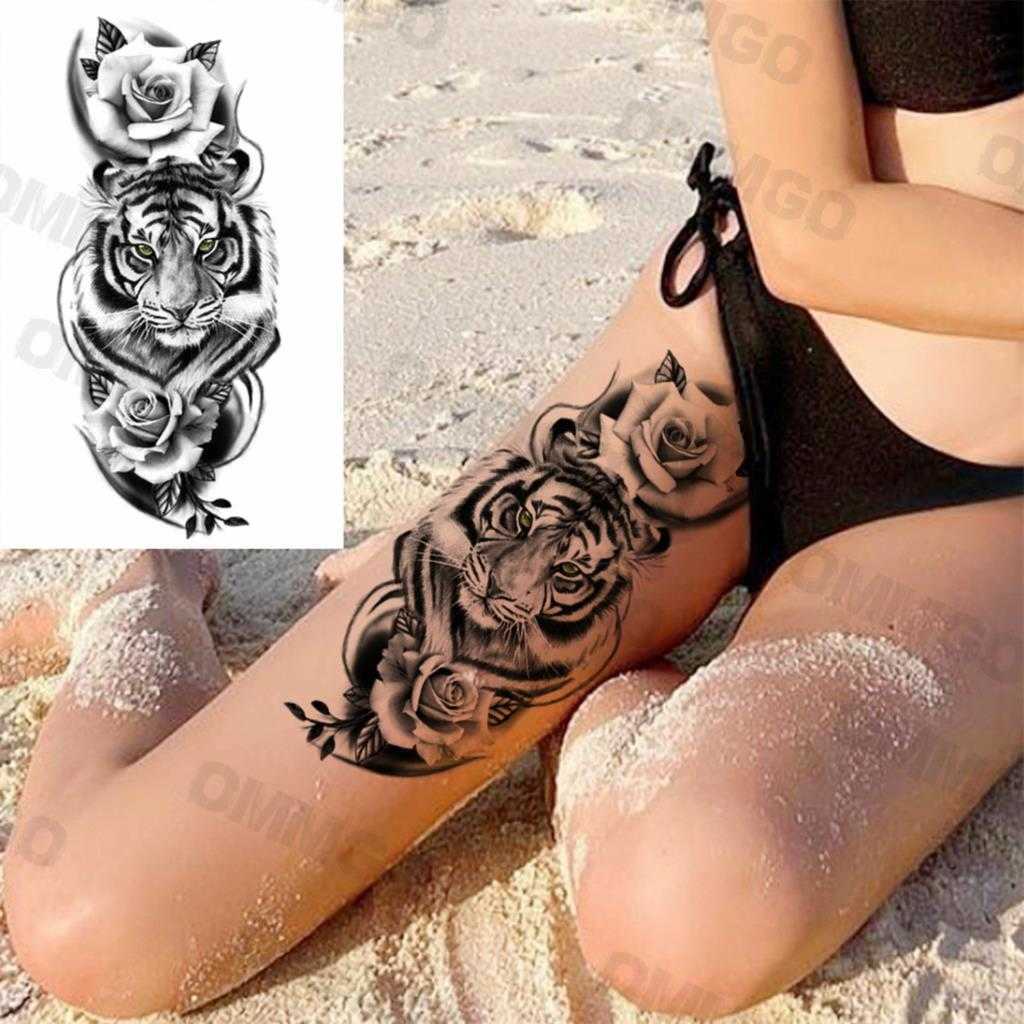 Temporary Tattoos Realistic Daisy Tiger Thighs Temporary Tattoos For Women Adult Girl Rose Flower Snake Fake Tattoo Body Art Painting Tatoos Decal Z04