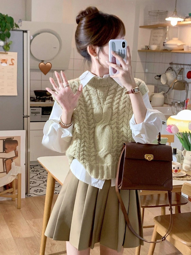 Women's Vests Vintage Sweater Tank Top Women's Solid Fashion O-Neck Autumn Basic Trend Girls' Knitting Sleeveless Comfortable Fashion S