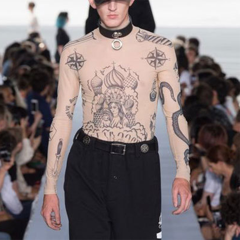 Men s T Shirts Y2K Men T Shirt Streetwear Spring Autumn Fashion Pattern Print Slim Fit Tees For Mens Trend Long Sleeve Turtleneck Pullover Tops 230403