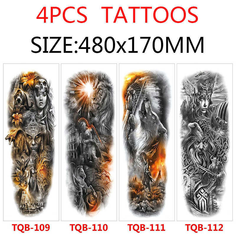 Temporary Tattoos Full Arm Temporary Tattoo Stickers Waterproof Men and Women Tattoo Totem Lion Tiger Body Painting Tattoo Sleeve Z0403
