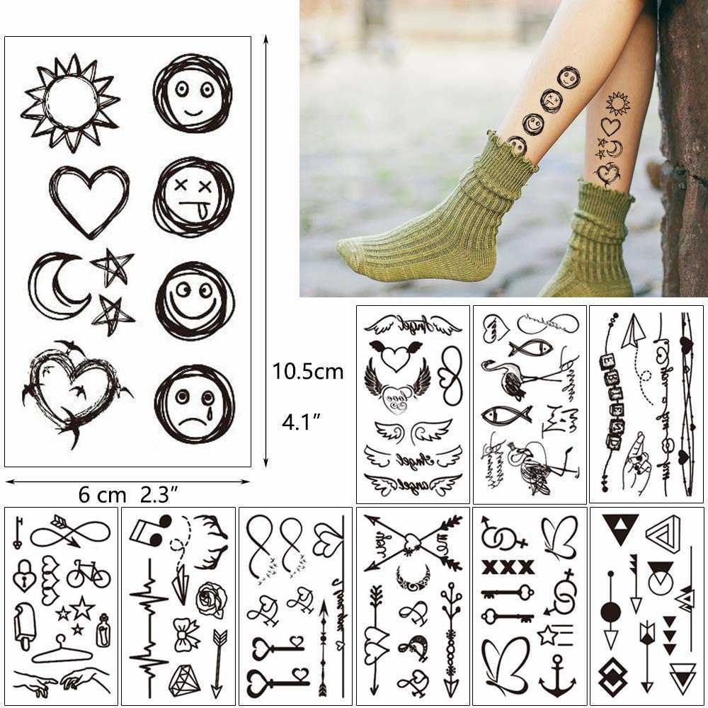Temporary Tattoos 30 Sheets Waterproof Black Tiny Tattoo Feather Women Body Hand Art Drawing Temporary Tattoo Stickers Men Finger Words Tatto Face Z04