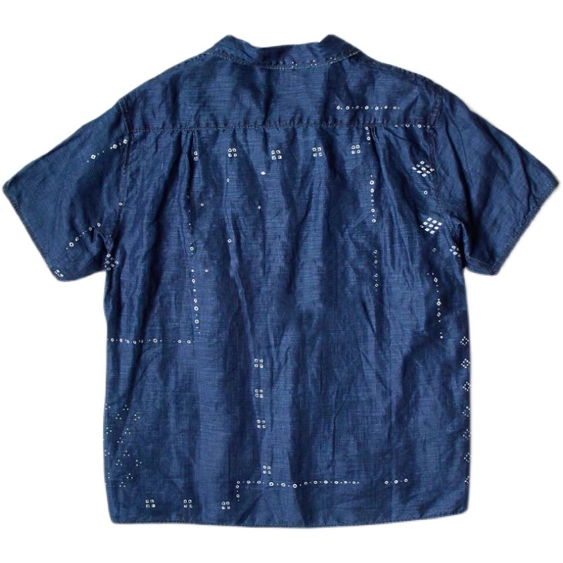 Men's Casual Shirts KAPITAL Hirata Hohiro Blue Dyed High Quality Denim Cotton Print Stitched Women and Men Japan Vintage Loose Short Sleeved Shir