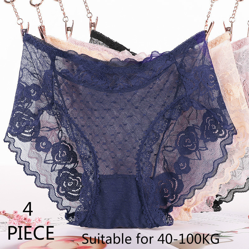 Women's Panties Sexy Underwear Women's Underwear Super Large Underwear Women's High Waist Lace Hollow Underwear Plus Size M-4XL 230403