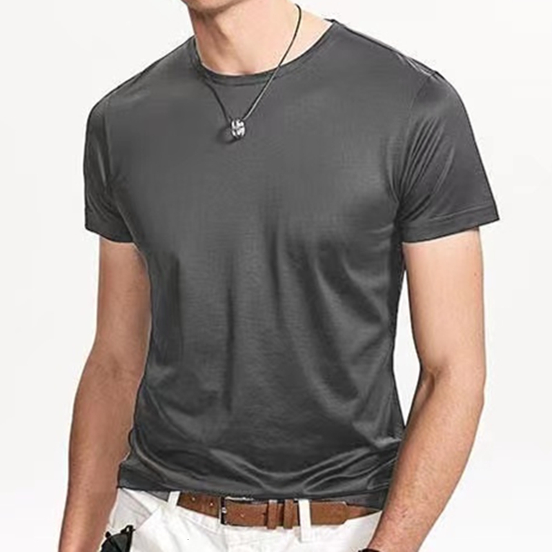 Men's T-Shirts Men's Short Sleeve T-shirt V-Neck Elastic Comfortable Smooth Soft Men's O-Neck Quick Drying Bottom Shirt 230403