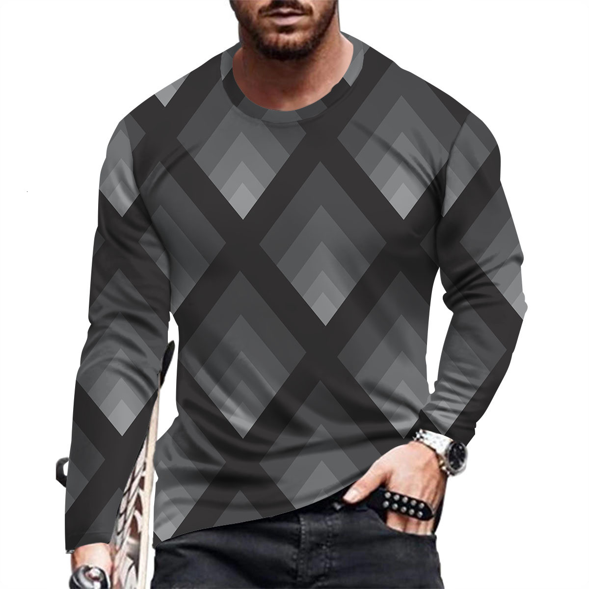 Men's T-Shirts Men's Fashion Casual Long Sleeve Round Neck T-shirt 230403