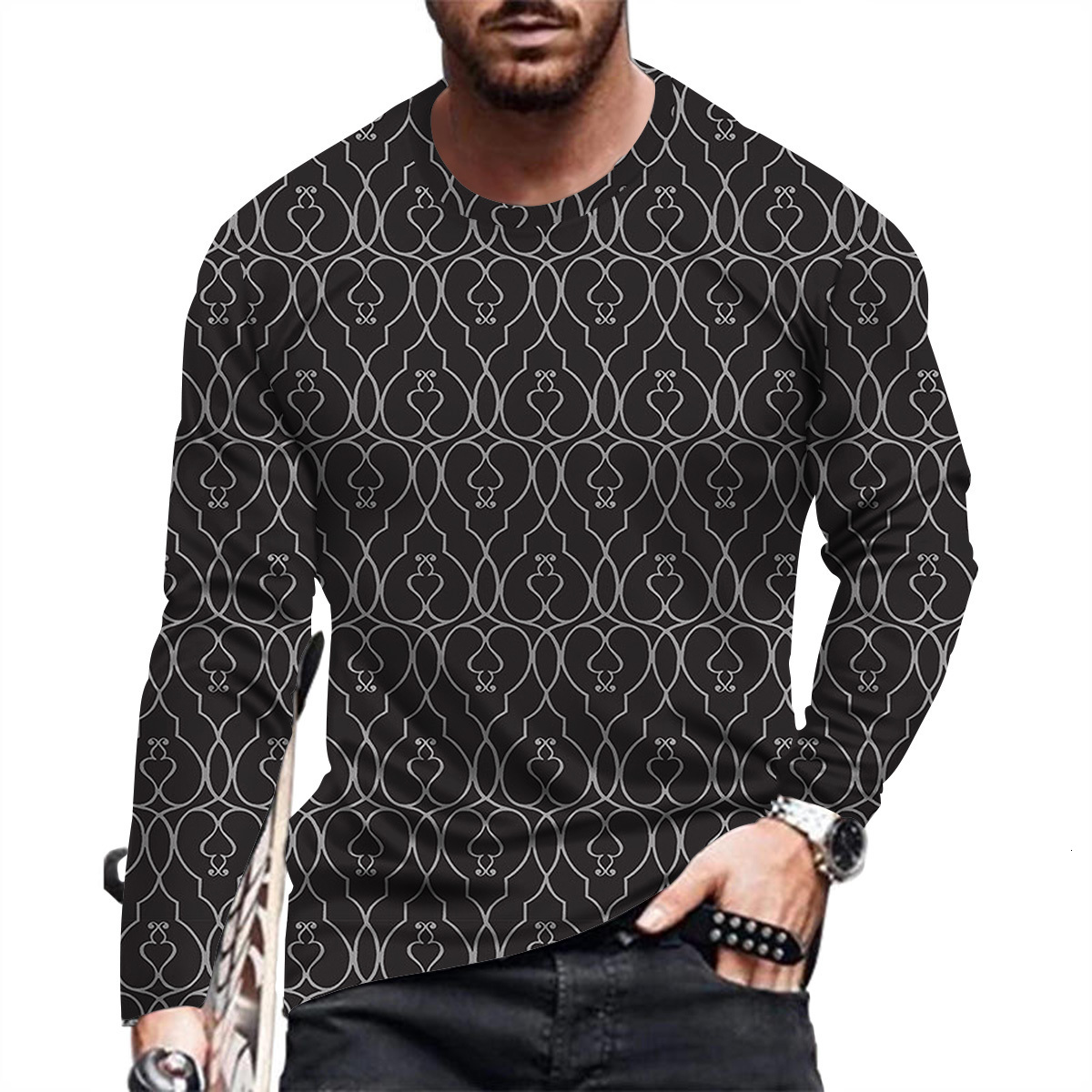 Men's T-Shirts Fahsion and Casual Men's Long Sleeve Printed T-Shirt 230403