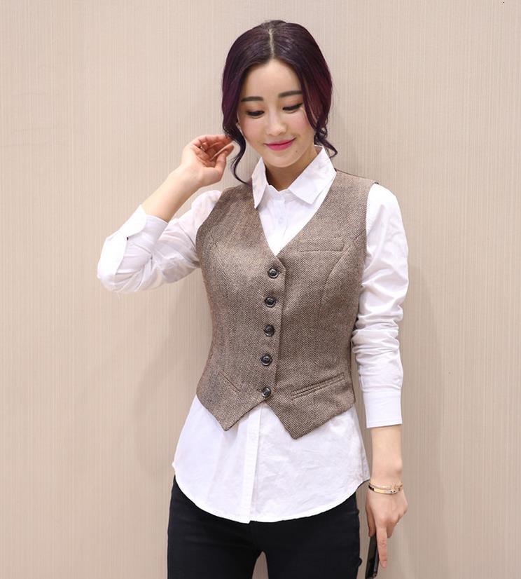 Women's Vests Spring Suit Vest Ladies Waistcoat Short Jacket Casual Ol Coat Women 3xl Single-breasted woolen herringbone pattern pocket t 230403