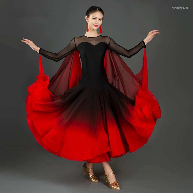 Red Ballroom Dress For Women - Sexy Modern Dance Costume, Acrylic Fabric, National Standard, Customizable, Stage Wear