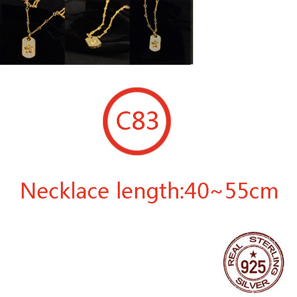 C83 S925 Sterling Silver Necklace Personalized Fashion Punk Hip Hop Style Jewelry Gold Plated Chain with Diamonds Five Point Star Cross Letter Shape G