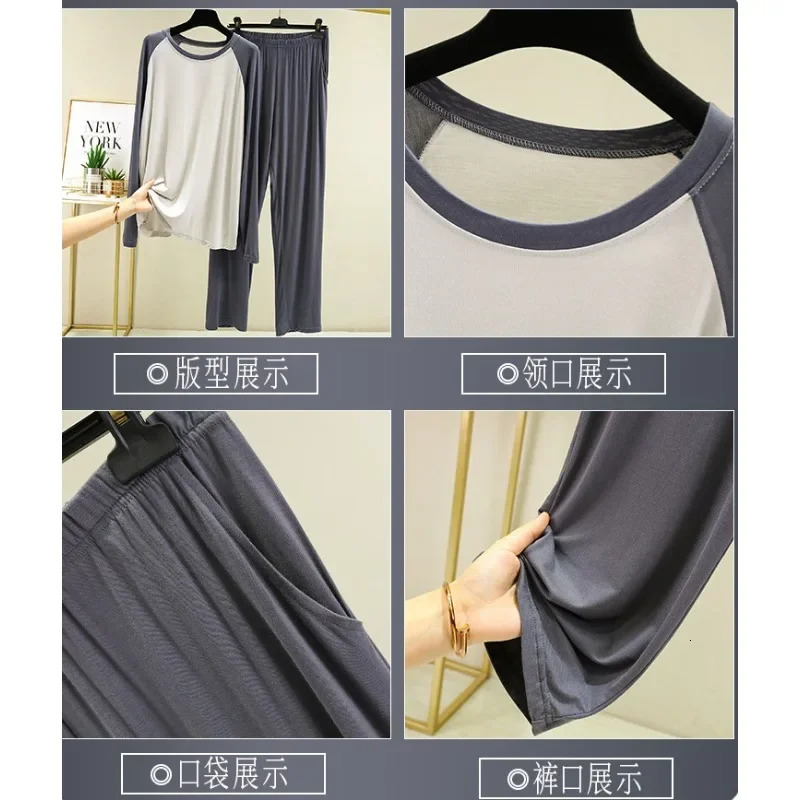 Men's Sleepwear 2024 Spring Autumn Pajamas Sets Longsleeve Modal Cozy Round Neck Fashion Homewear Clothing Plu Size Lounge Set 231102Z