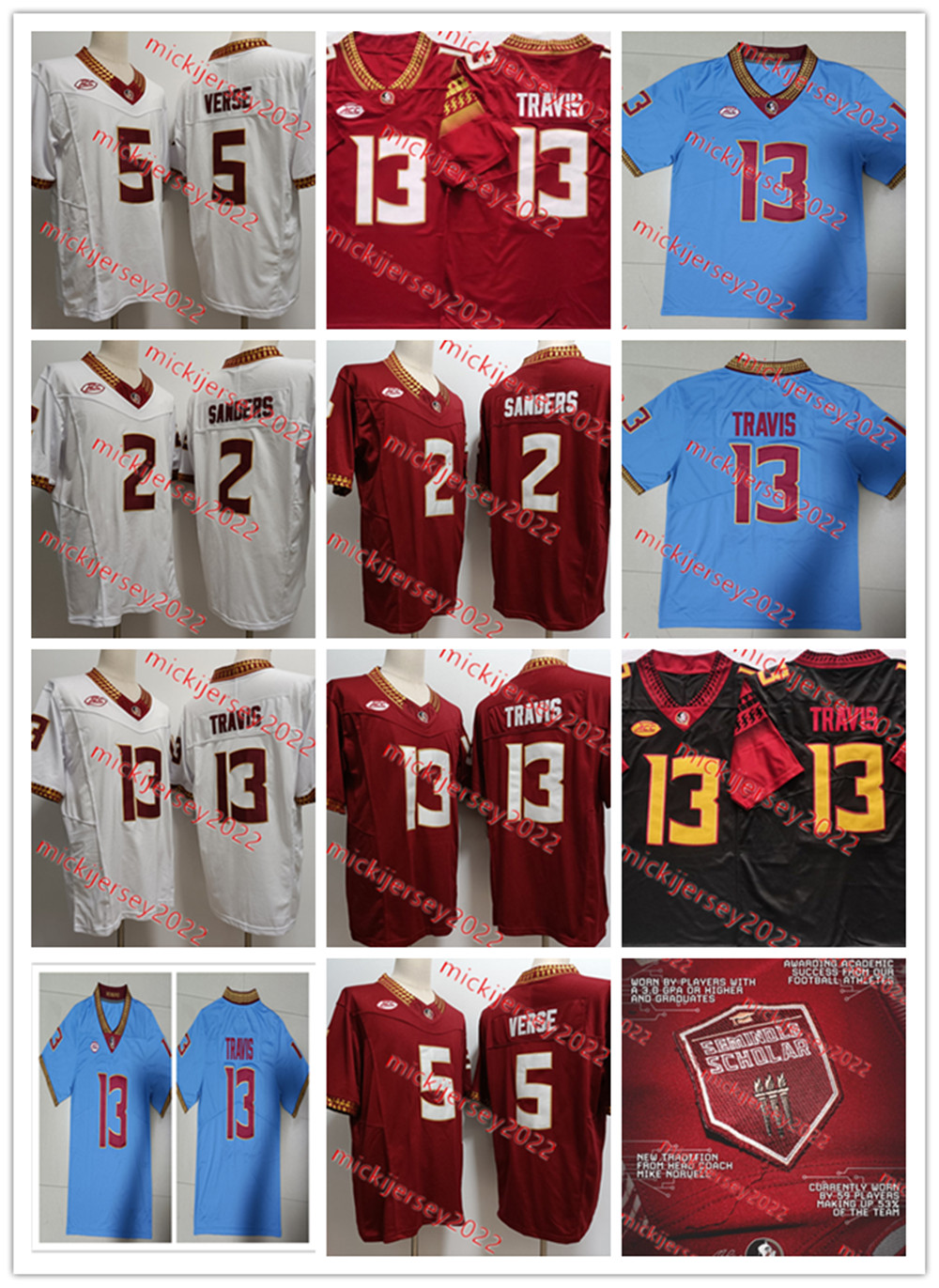 Mens #13 Jord Travis #5 Jared Verse FloridaState Football Jersey #2 Deion Sanders FSU Jerseys S-3XL