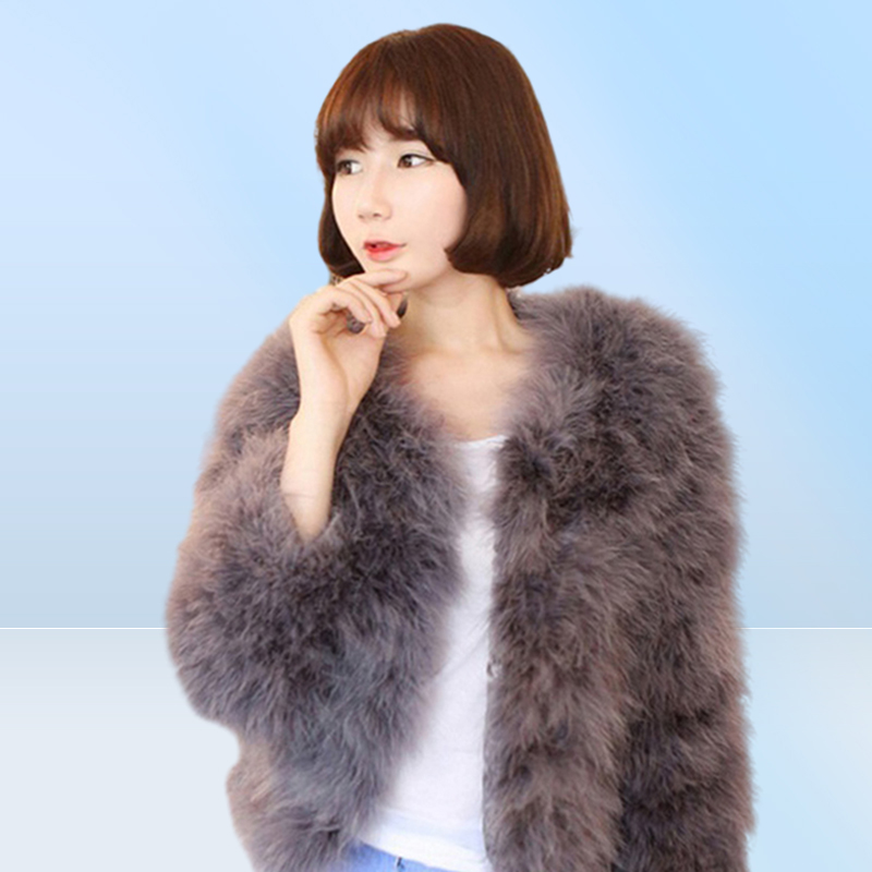 Luxury Warm Ladies Coat Ostrich Hair Fur Coat Women Short Turkey Feather Jacket Winter Long Sleeve Overcoat WhiteBlackBlue