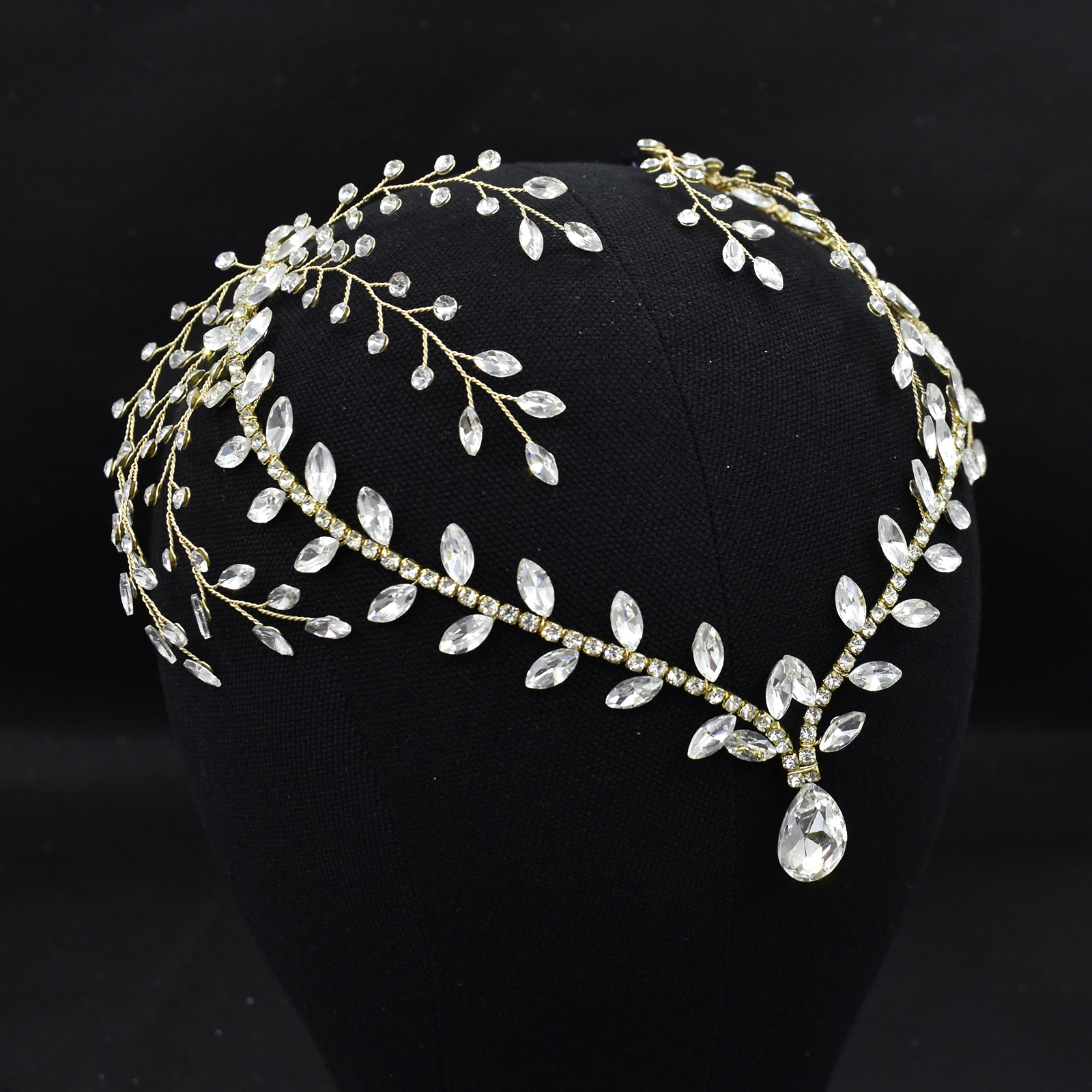 Bridal Hair Jewelry Sparkling Gold Wedding Accessories Rhinestone Crystals Headband Piece Party Middle East Crowns Engagement