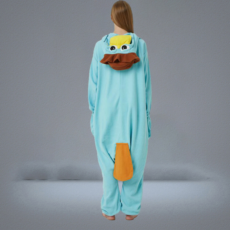 Blue Fleece Unisex Perry the Platypus Costume Onesies Cosplay Pajamas Adult Pyjamas Animal Sleepwear Jumpsuit7286635