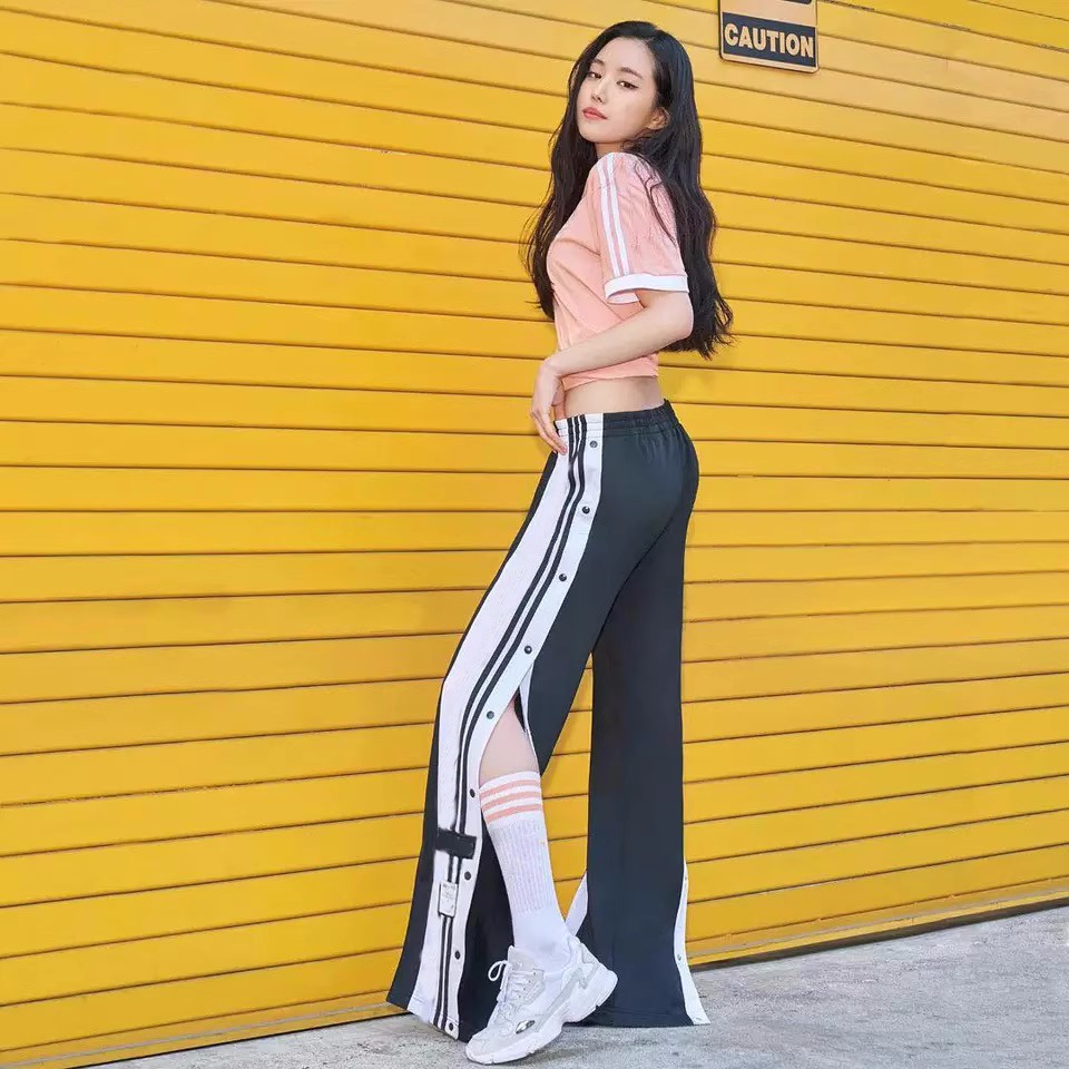 2023 New Women Pants Sweatpants Side Button Casual Loose Trouser Female Fashion Sports Pants Streetwear Straight Pants