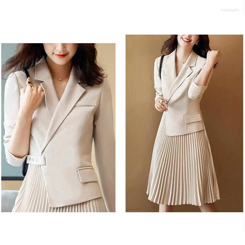 Casual Dresses Women Spring And Autumn Design Sense Office Lady OL Warm Style Suit Dress Irregular Waist Pleated Skirt